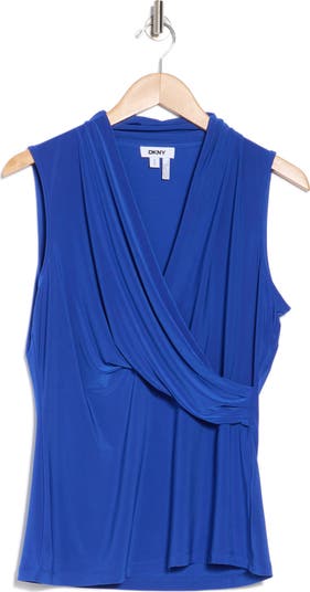 売れ筋商品|||ダナ キャラン ニューヨーク カットソー トップス レディース Women's Sleeveless Faux-Wrap Knit Top Tide 28853031_fpx.tif?$filterlrg$&