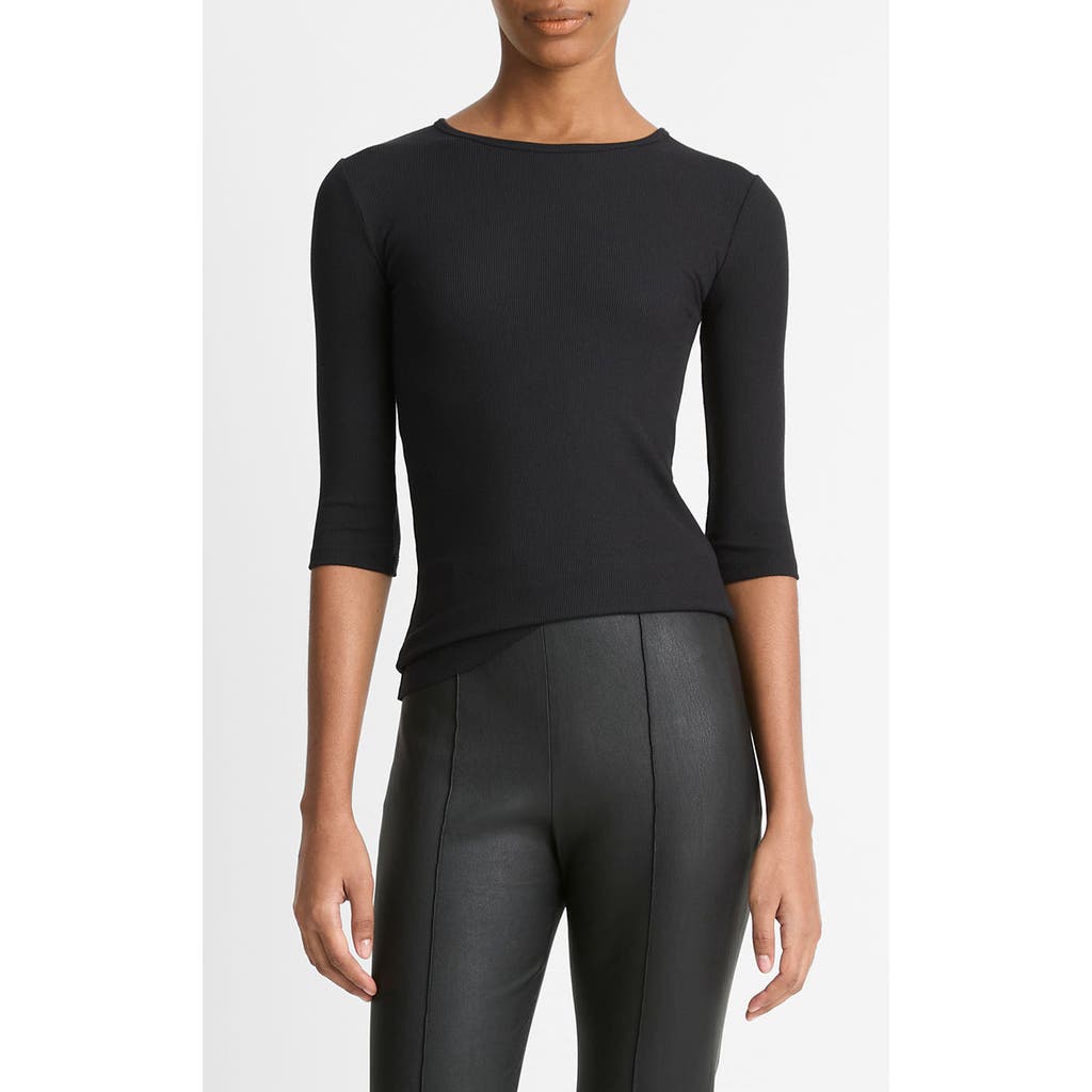 Vince Elbow-sleeve Crewneck Tee In Black