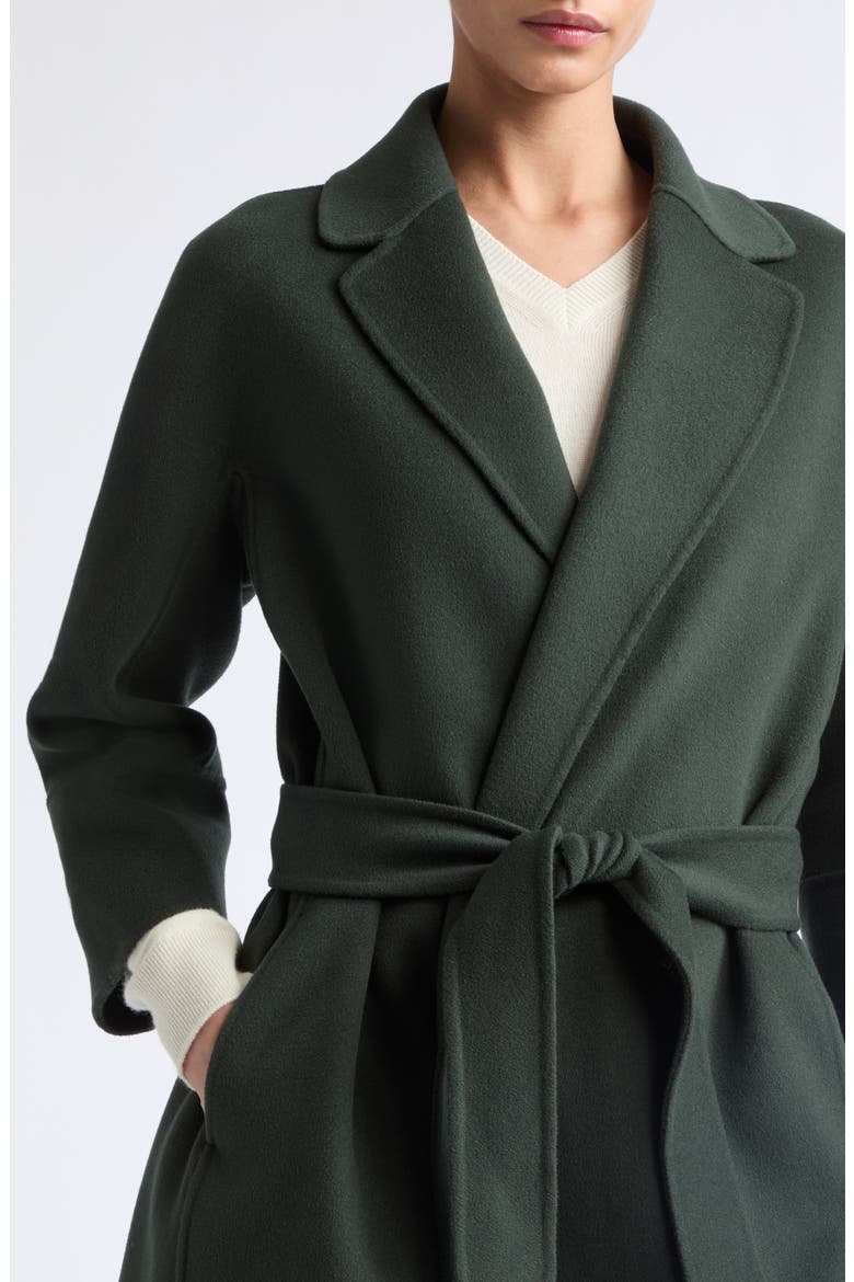 Arona Belted Virgin Wool Wrap Coat, Alternate, color, EMERALD