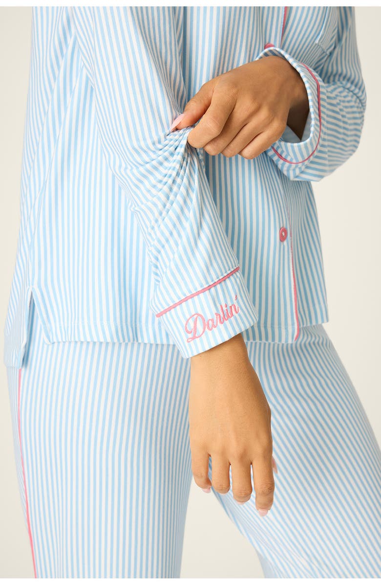 PJ Salvage Western Blooms Stripe Butter Jersey Pajamas, Alternate, color, Dream Blue
