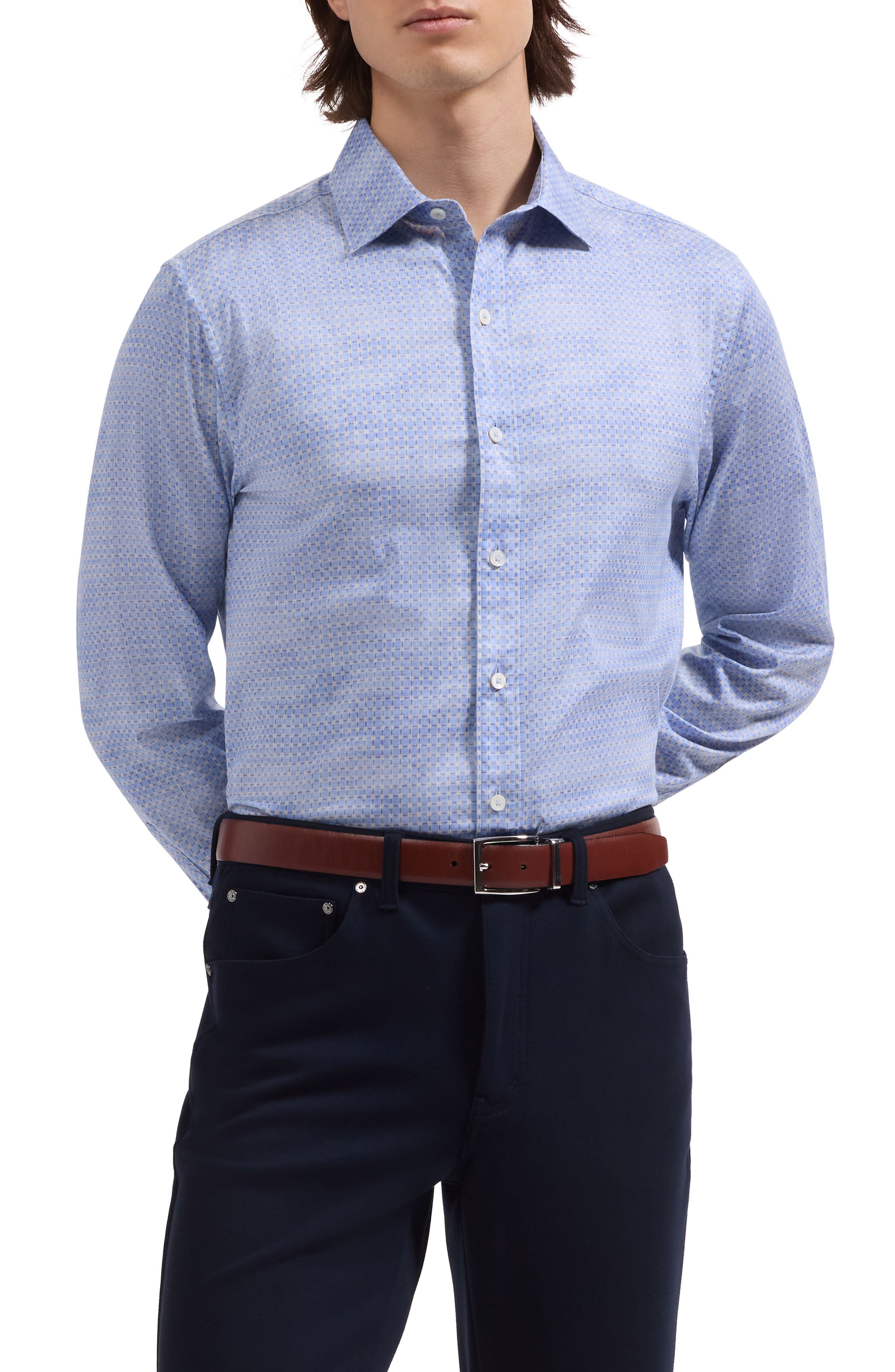 Axel Shaped Fit Mini Check Stretch Cotton Button-Up Shirt