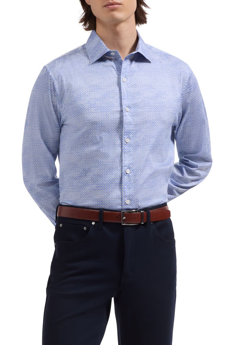 Axel Shaped Fit Mini Check Stretch Cotton Button-Up Shirt, Main, color, AIR BLUE