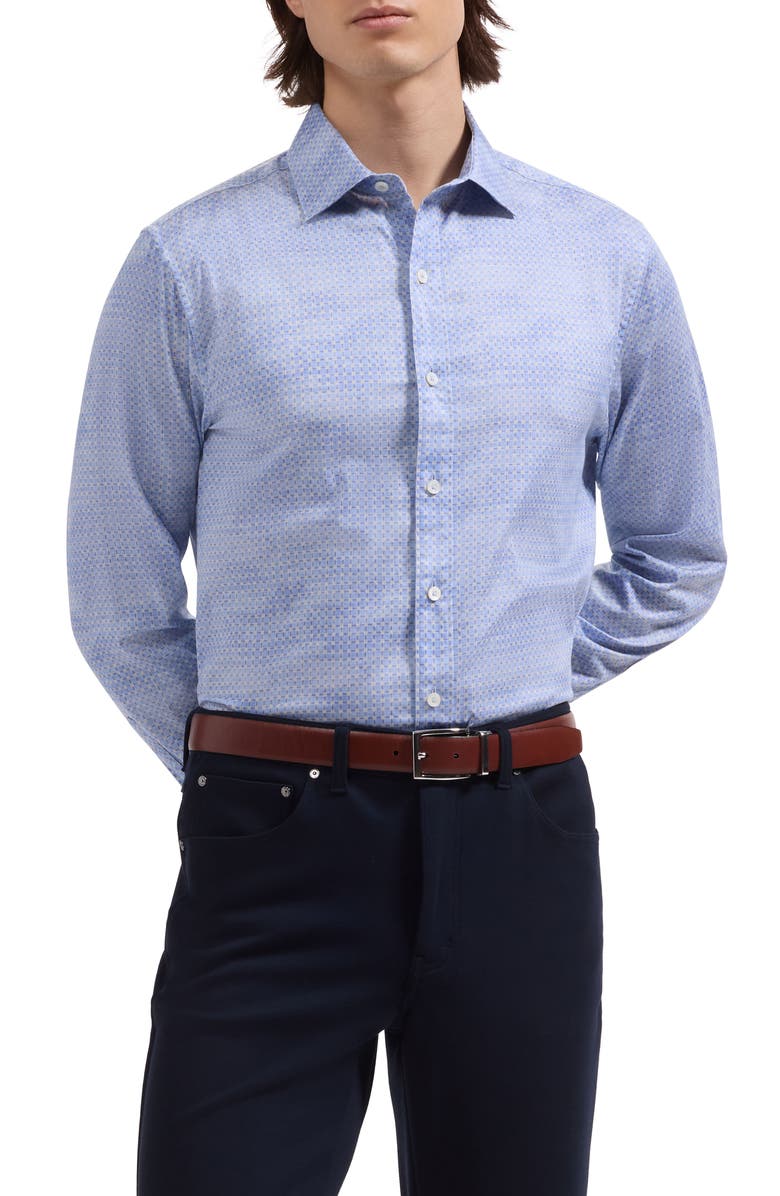 Bugatchi Axel Shaped Fit Mini Check Stretch Cotton Button-Up Shirt, Main, color, Air Blue