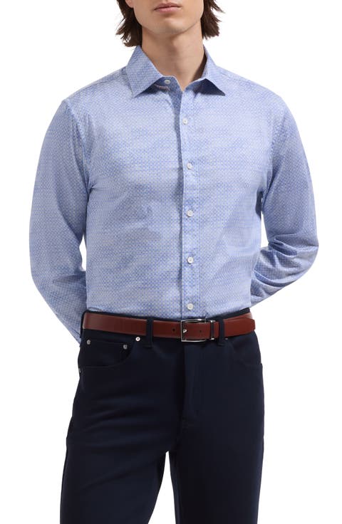 Axel Shaped Fit Mini Check Stretch Cotton Button-Up Shirt