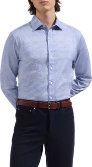 Bugatchi Axel Shaped Fit Mini Check Stretch Cotton Button-Up Shirt