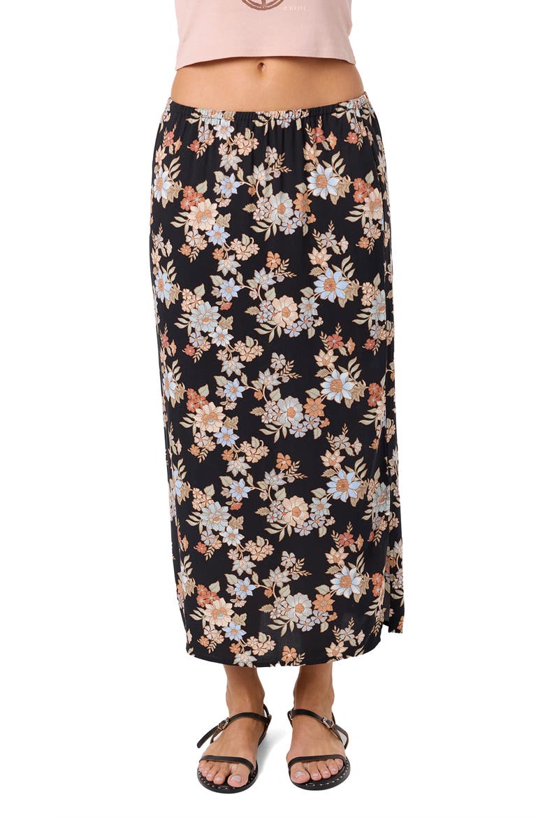 Bellamy Bali Floral Midi Skirt, Main, color, BLACK
