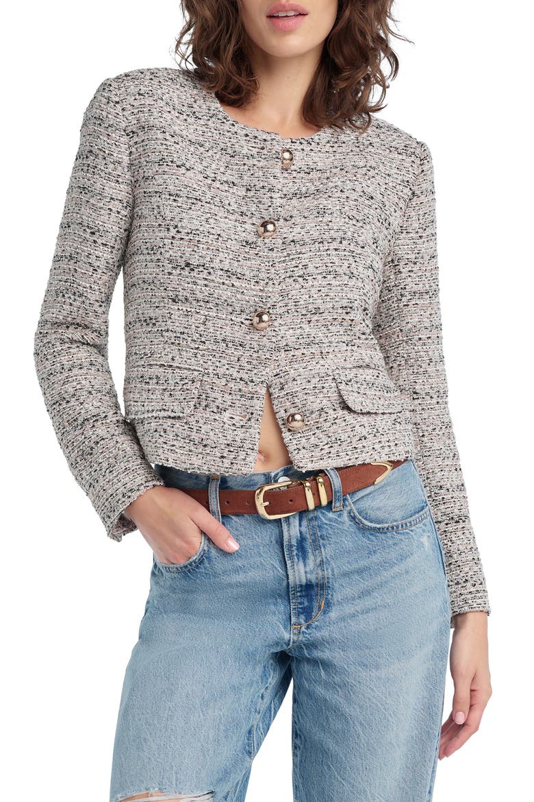 Embellished Crop Jacket, Main, color, PINK TWEED