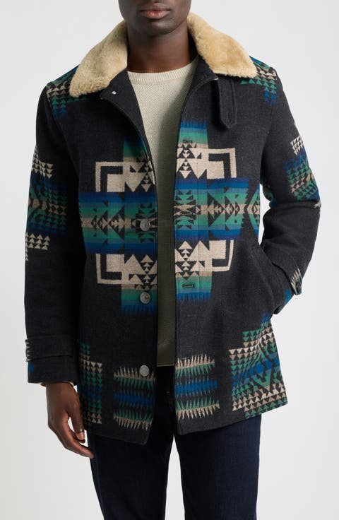 Brownsville Wool Coat with Faux Shearling Collar