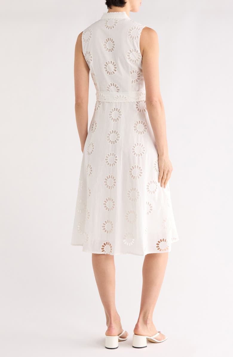 T Tahari Embroidered Eyelet Sleeveless Cotton Midi Dress, Alternate, color, White Star