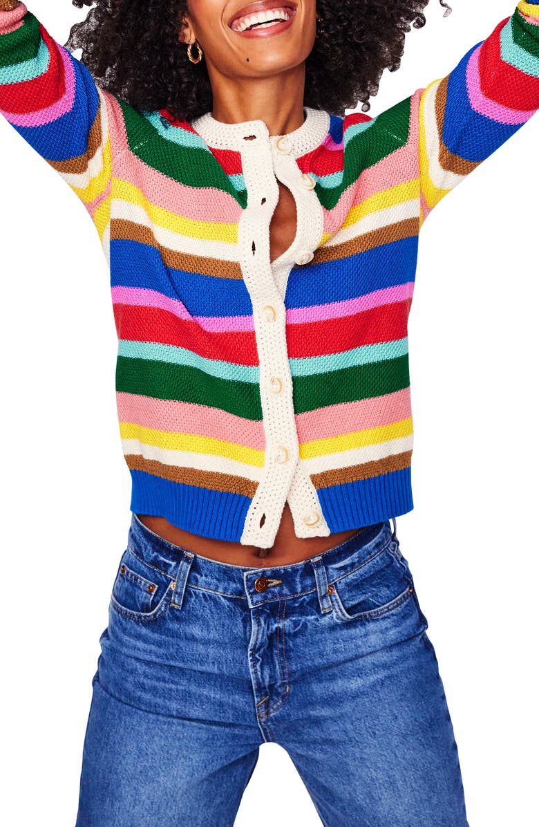 Boden Callie Stripe Cotton Cardigan, Main, color, 