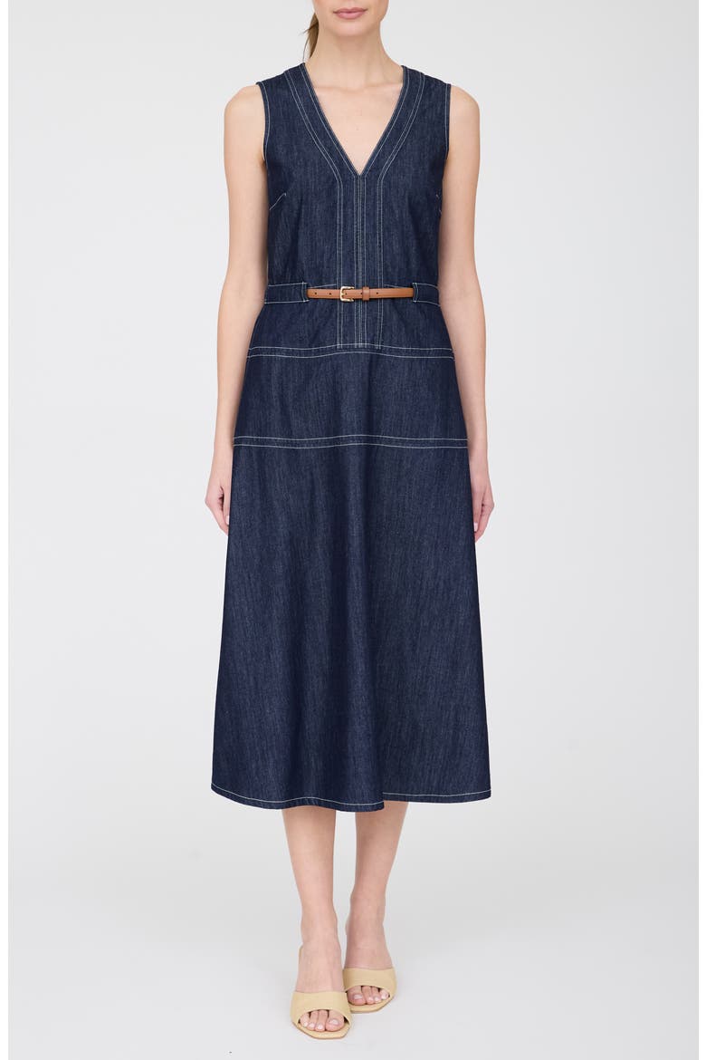 Contrast Stitch Sleeveless Cotton Blend Denim Dress, Main, color, DENIM