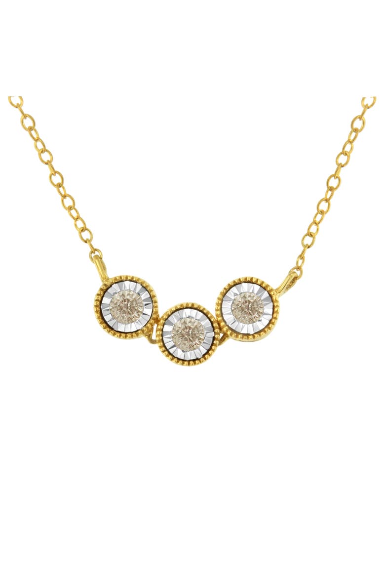 Two-Toned -Silver Champagne Diamond 3 Stone Necklace, Main, color, Yellow