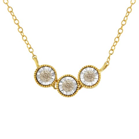 Two-Toned -Silver Champagne Diamond 3 Stone Necklace