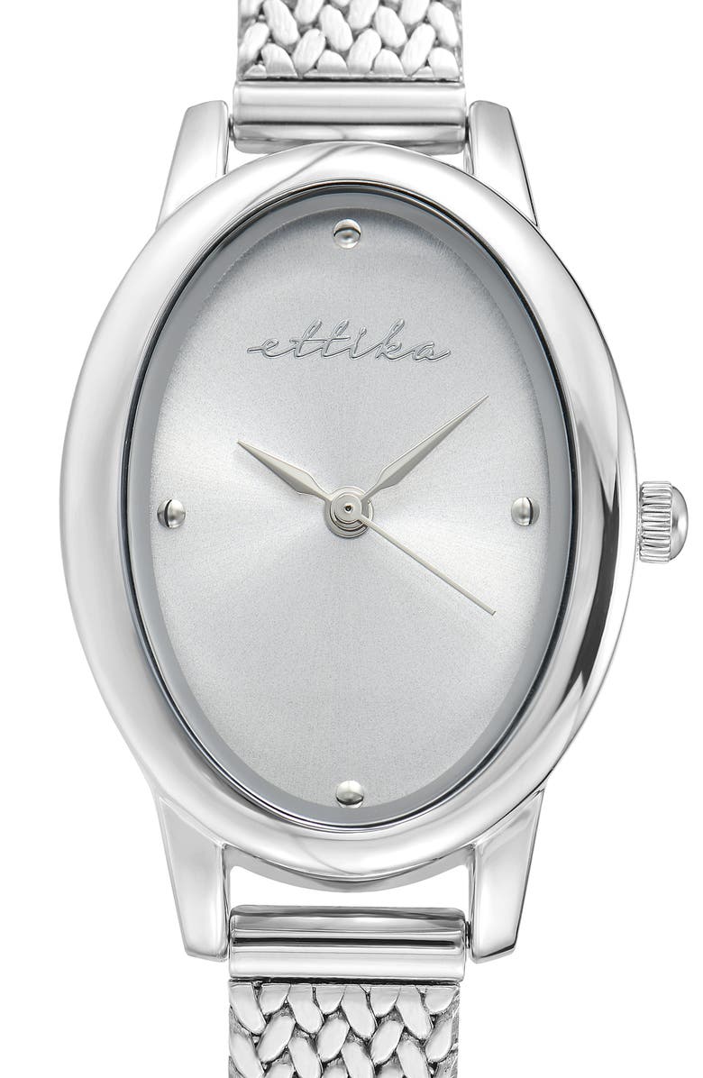 Ettika Oval Face Mesh Strap Watch, Alternate, color, Silver