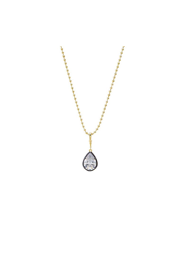 CZ Pear Encased Statement Necklace Charm, Main, color, Gold