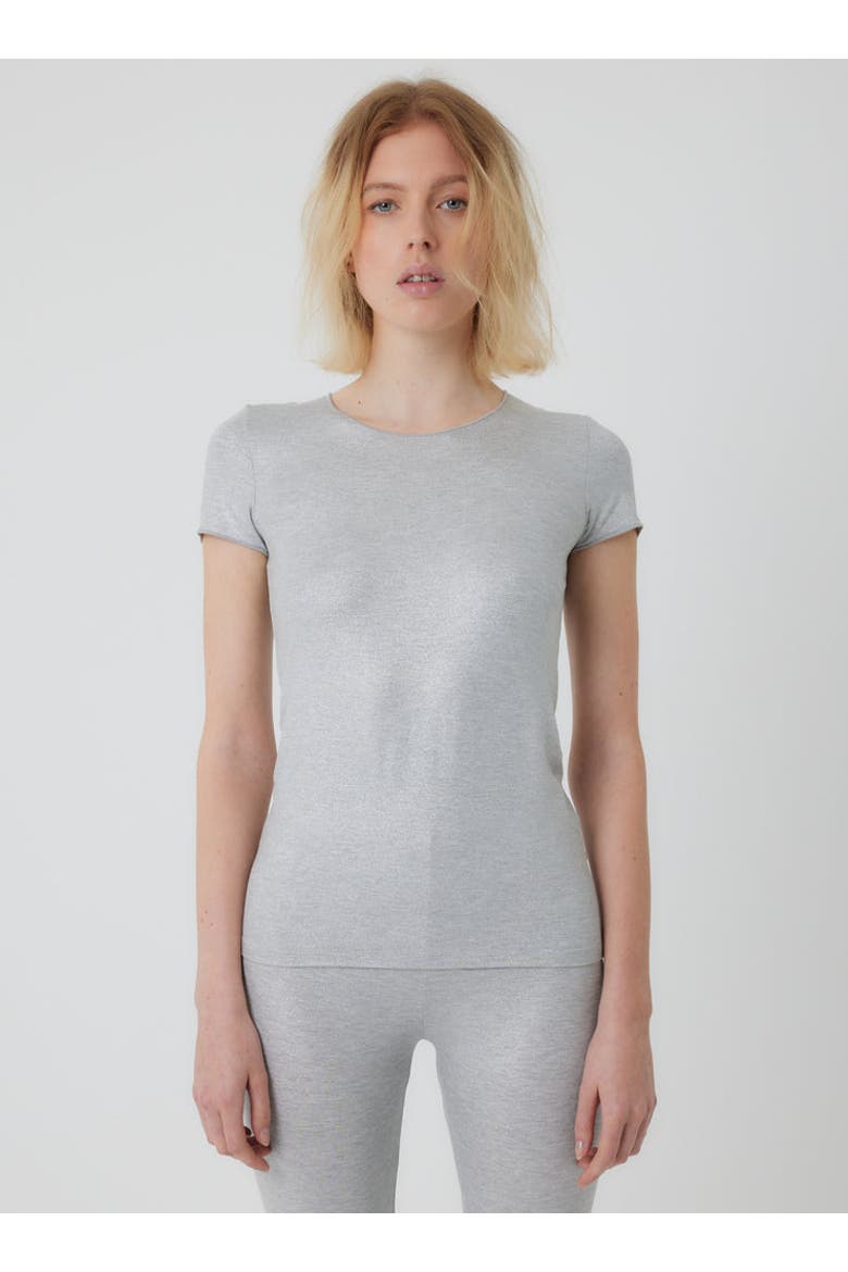 Soft Touch Metallic Short Sleeve T-Shirt, Main, color, METAL GREY