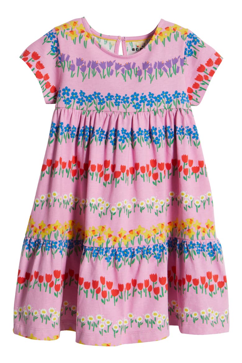 Kids' Tiered Cotton Jersey Dress, Main, color, COSMOS PINK FLORAL STRIPE