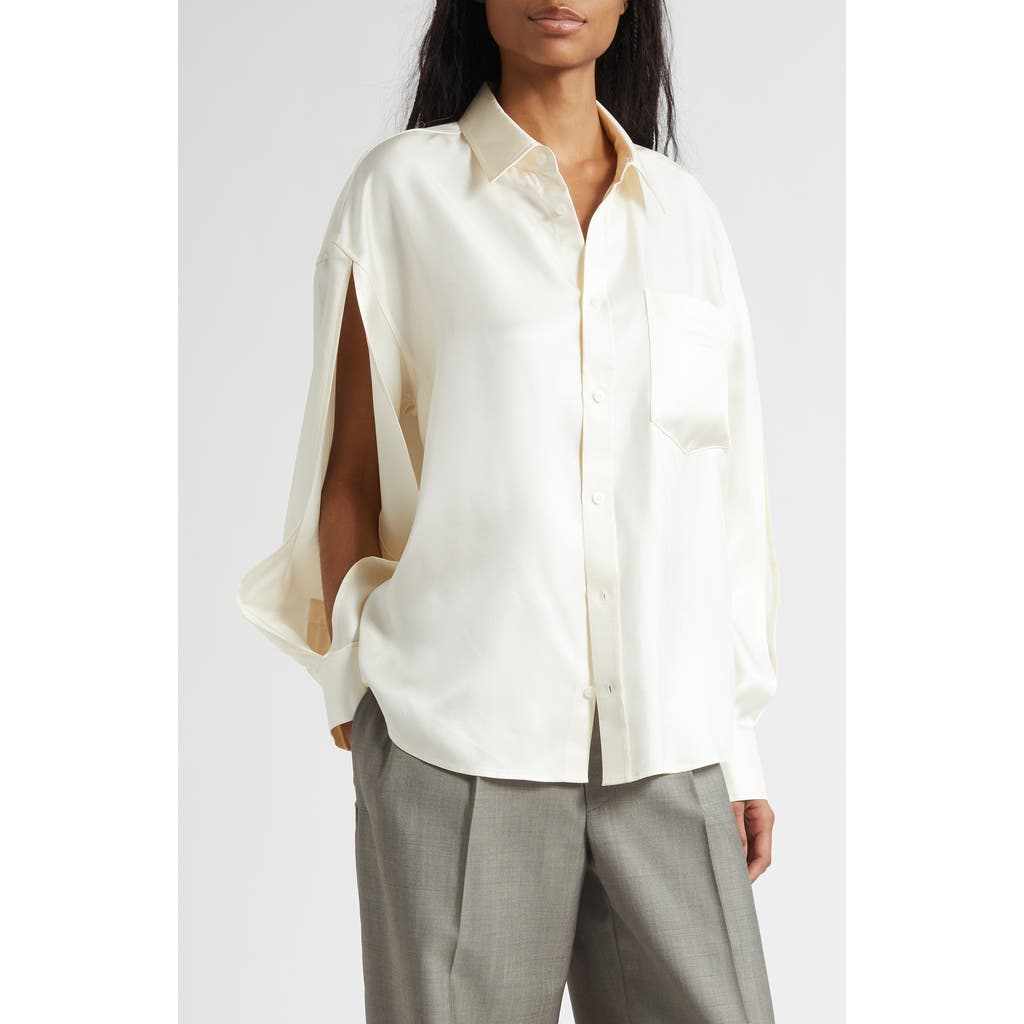 Alexander Wang Slashed Sleeve Satin Button-up Shirt In White