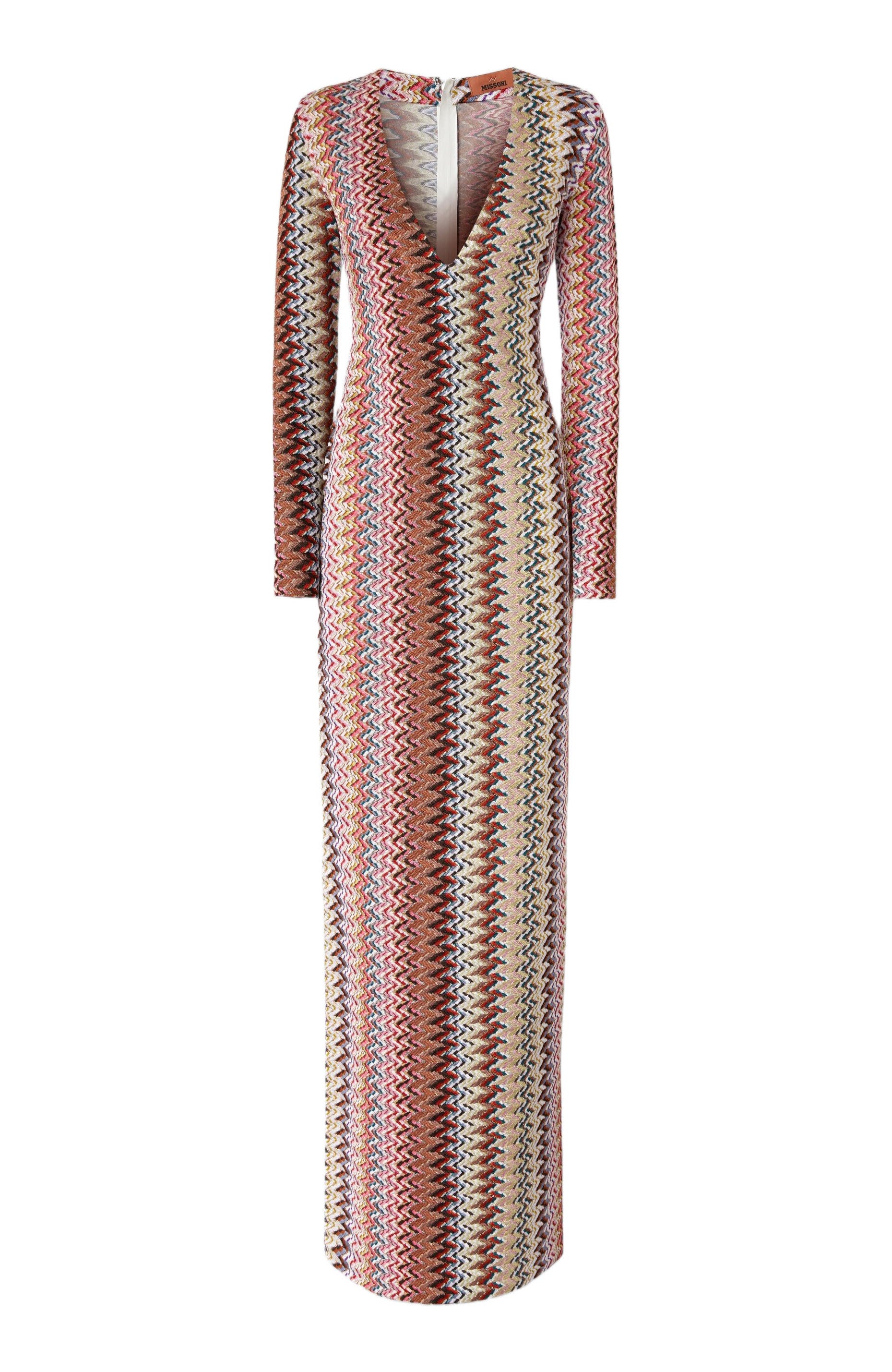 Long Dress With V-neck And Zigzag Pattern - image 2