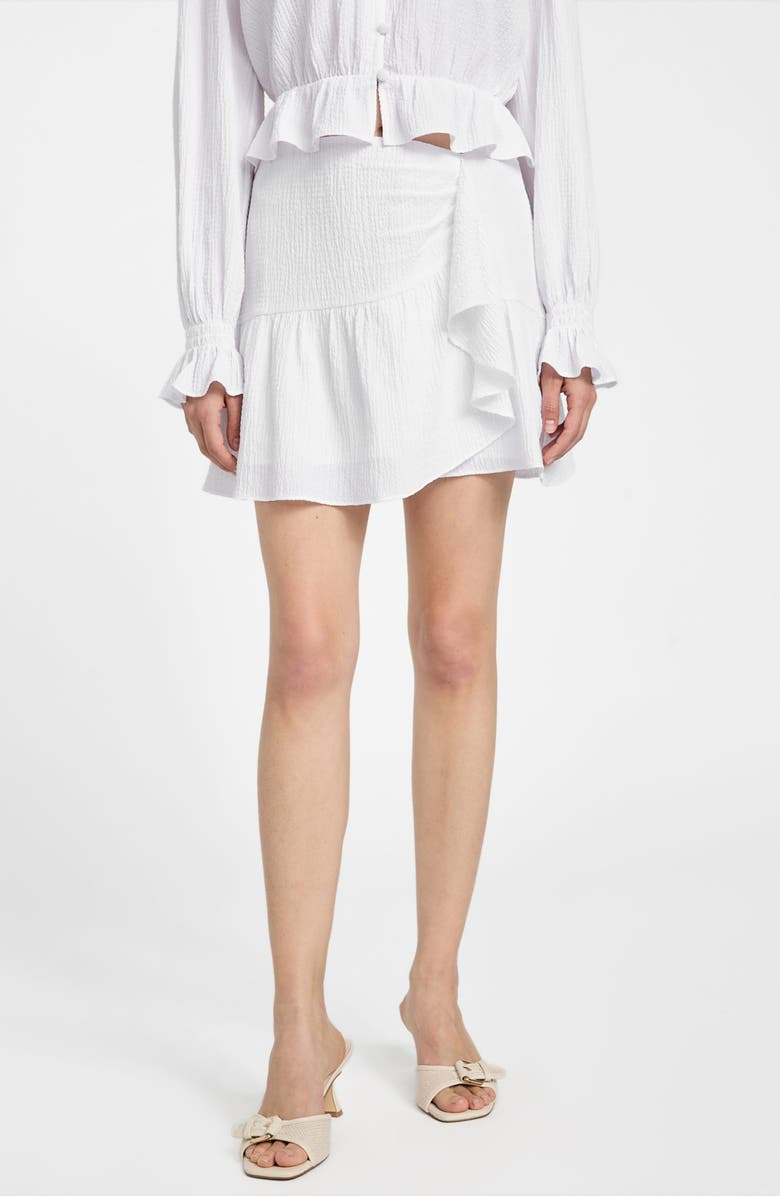 GUESS Shaelo Gauze Ruffle Miniskirt, Main, color, White