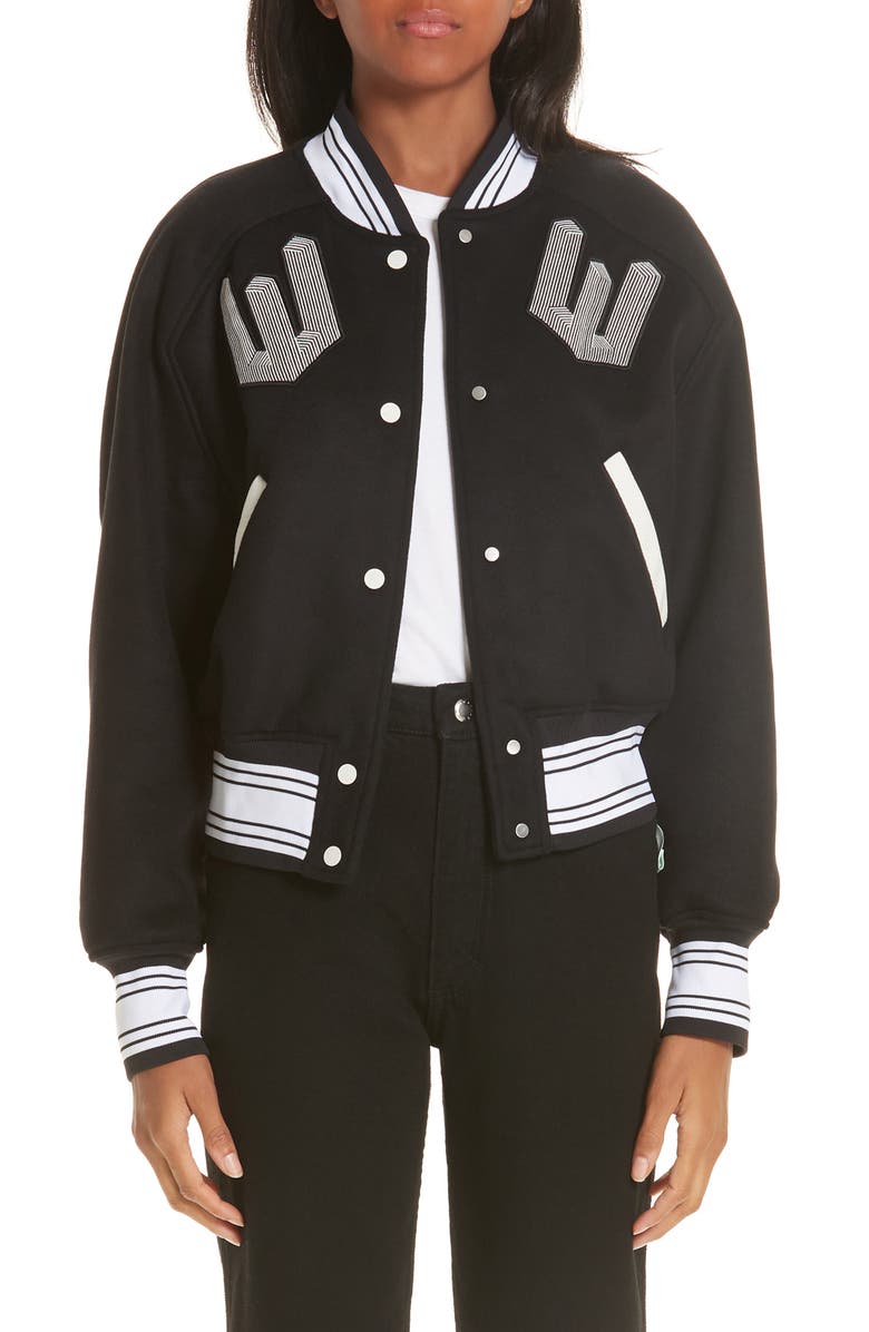 Off-White Crop Varsity Jacket, Main, color, 
