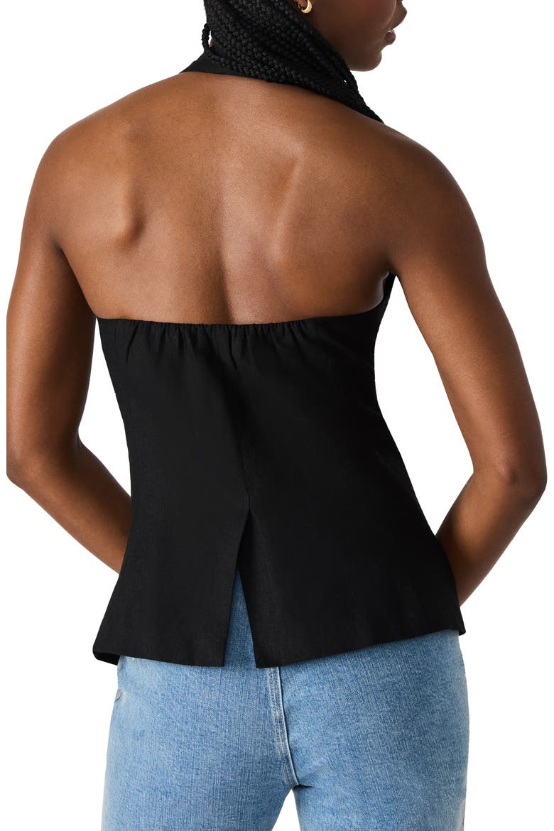 Brielle Linen Blend Halter Vest, Alternate, color, BLACK