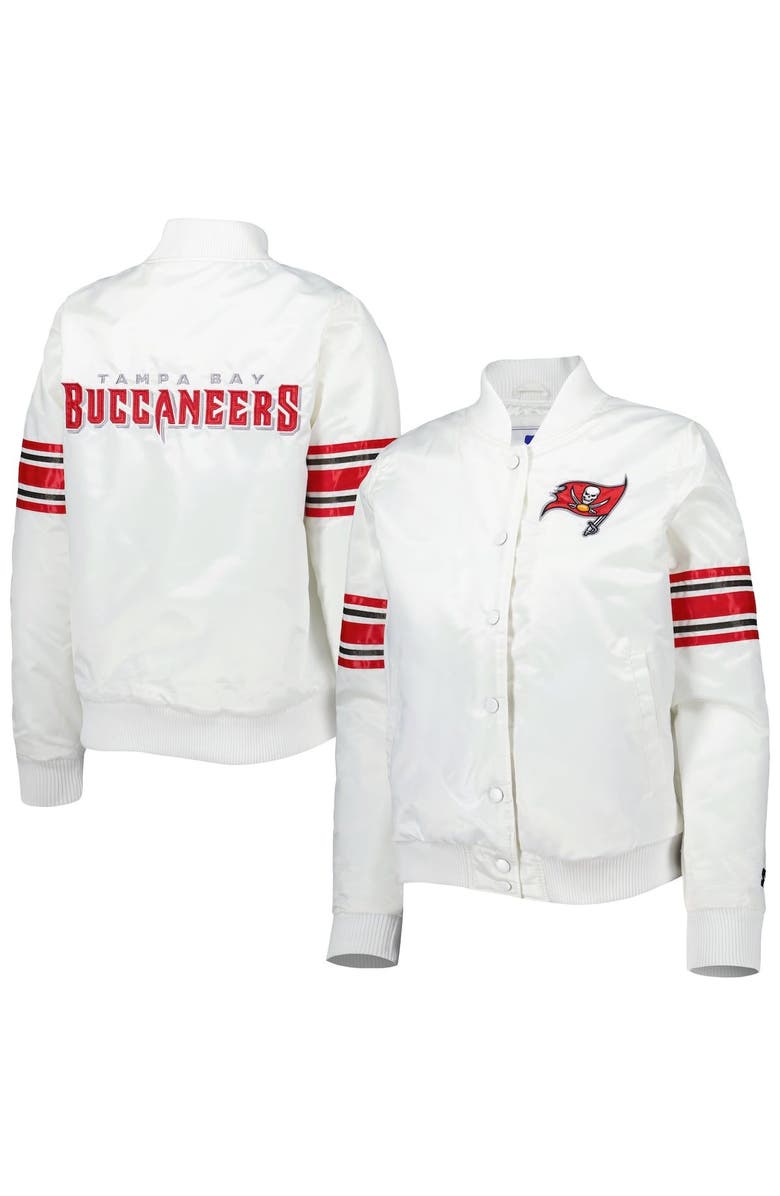 STARTER Women's Starter White Tampa Bay Buccaneers Line Up Satin Full-Snap Varsity Jacket, Main, color, White