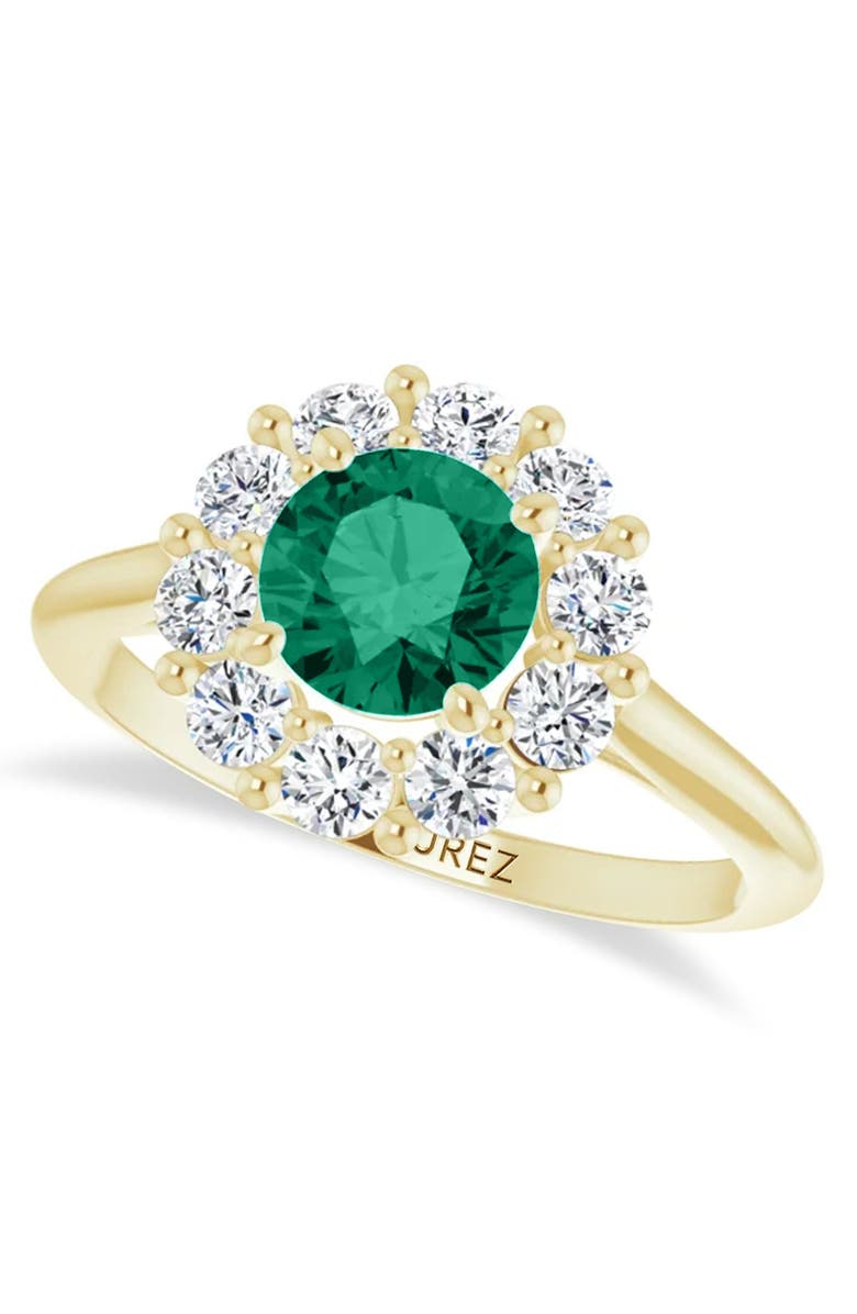 ALLUREZ Round Lab Emerald & Diamond Halo Ring 14K 1.28ct, Main, color, Emerald/Yellow Gold
