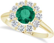 ALLUREZ Round Lab Emerald & Diamond Halo Ring 14K 1.28ct