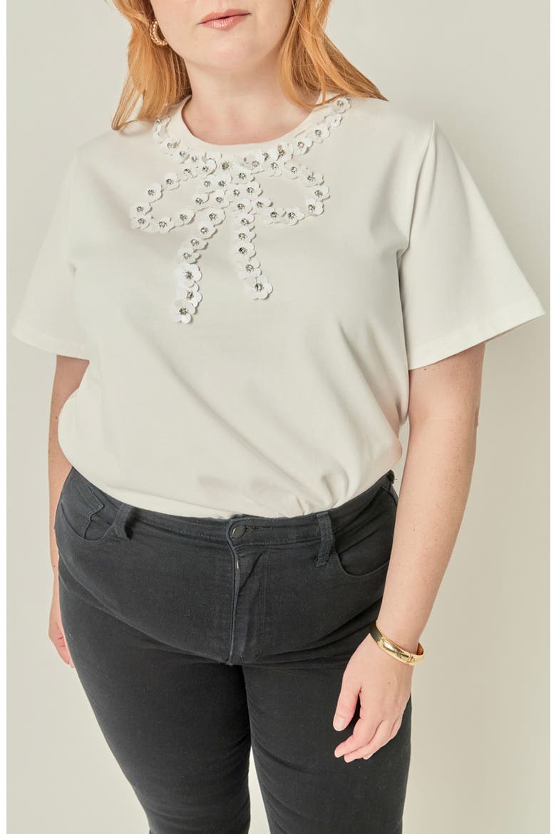 Bow Bead Detail Top, Main, color, WHITE
