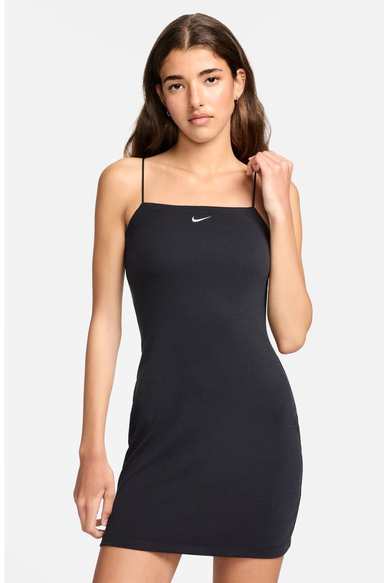Sportswear Chill Knit Mini Rib Cami Minidress, Alternate, color, BLACK/ SAIL