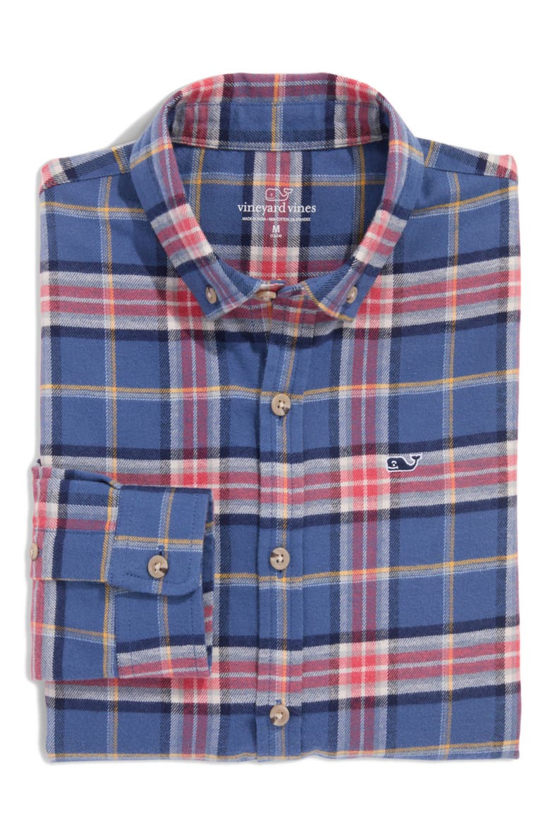 Kids' Plaid Cotton Flannel Button-Down Shirt, Alternate, color, MOONSHINE PLAID