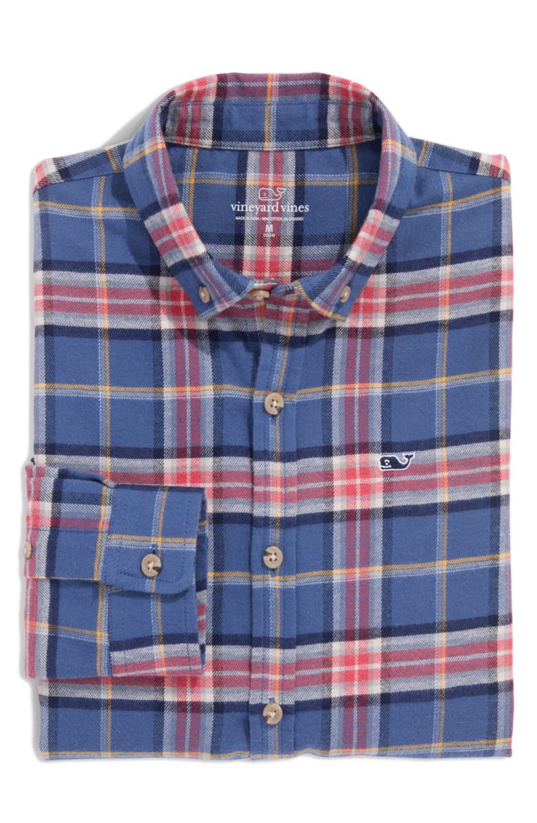 vineyard vines Kids' Plaid Cotton Flannel Button-Down Shirt, Alternate, color, Moonshine Plaid
