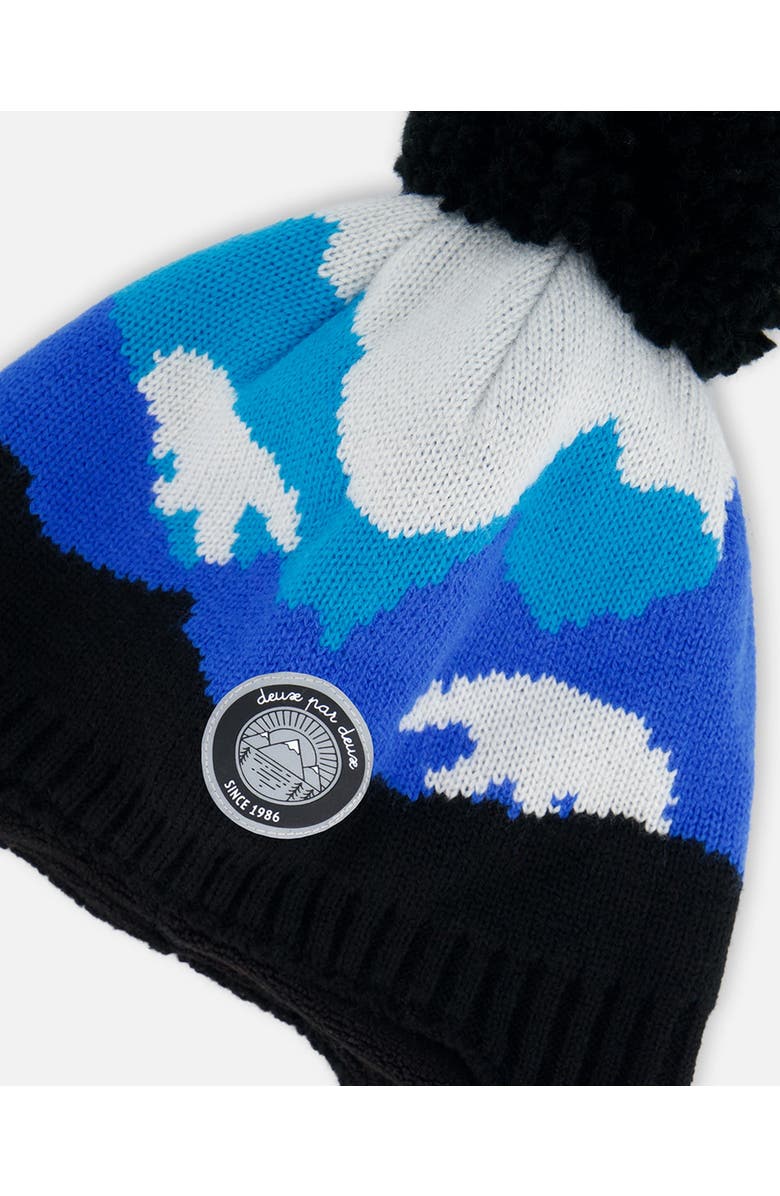 Deux par Deux Boy's Peruvian Knit Hat Royal Blue Bears And Black, Alternate, color,