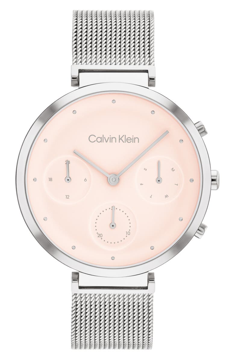 Calvin Klein Minimalistic T-Bar Mesh Bracelet Watch, 36.5mm, Main, color, Blush