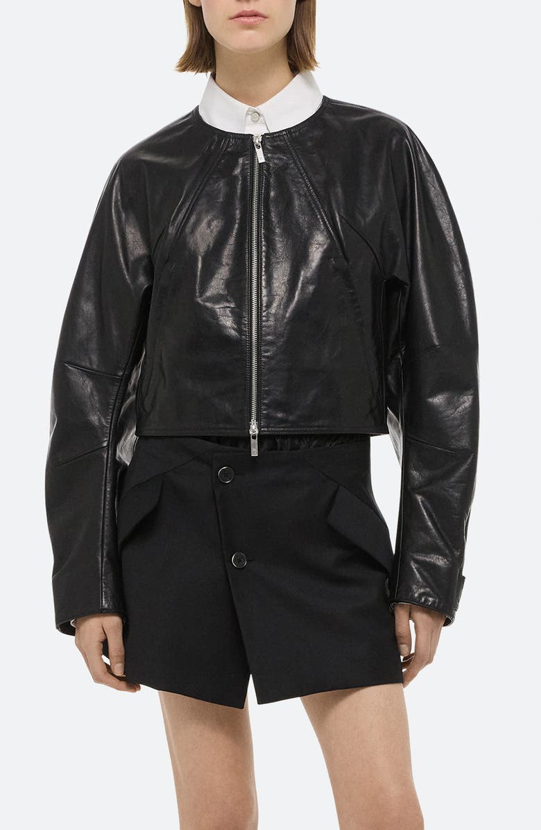 Helmut Lang Articulated Sleeve Crop Leather Jacket, Main, color, 
