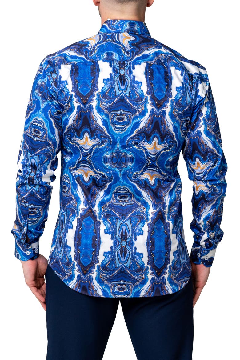Fibonacci Oilspill Blue Cotton Button-Up Shirt, Alternate, color, BLUE