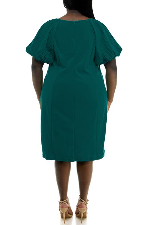 Nina Leonard Pleat Puff Sleeve Midi Dress