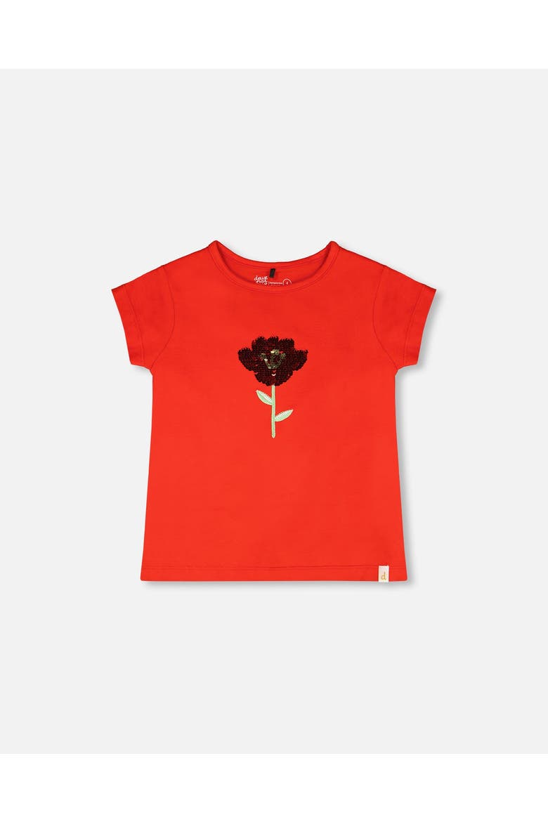 Organic Cotton Jersey Short Sleeve Flower T-Shirt, Main, color, Red