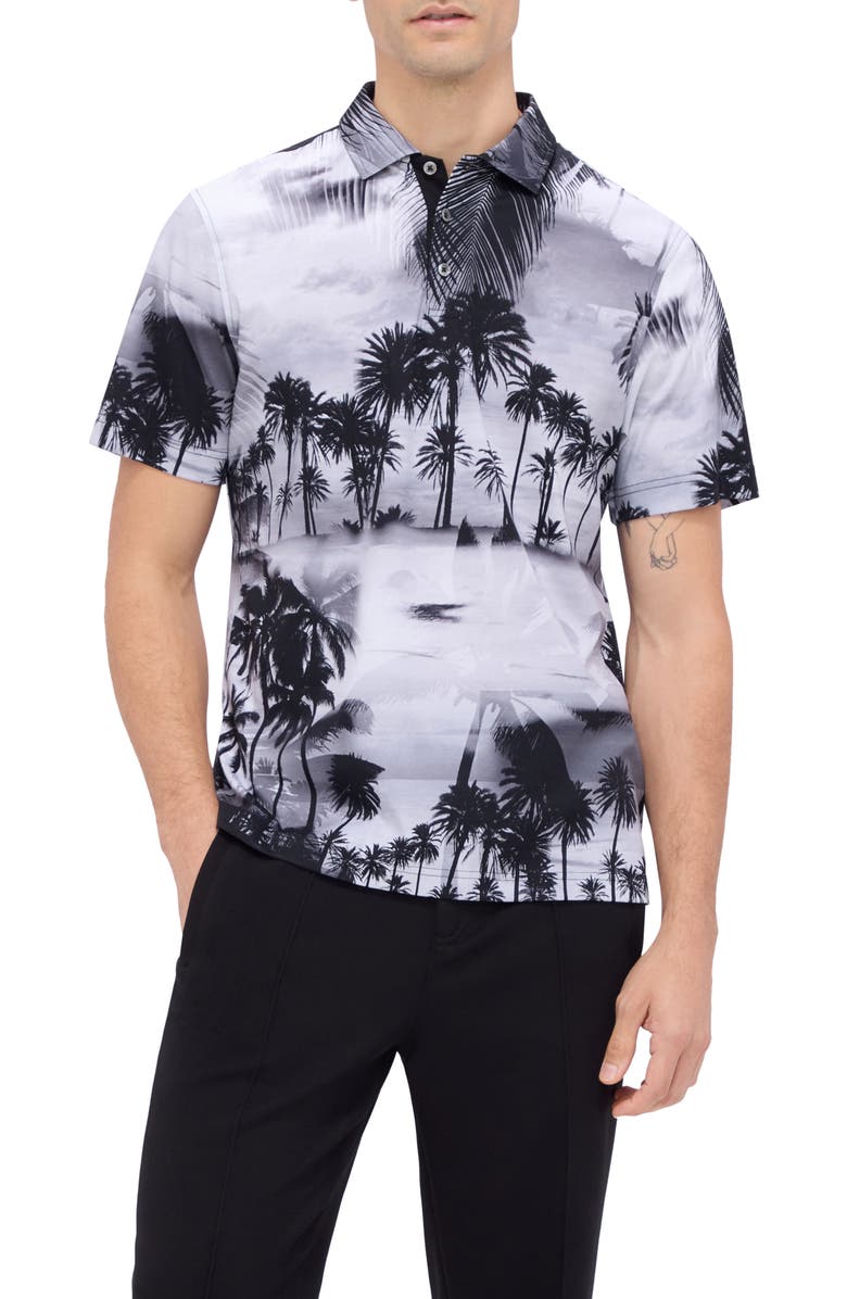 Bugatchi Hendrix Digital Tropical Print Pima Cotton Polo, Main, color, Black