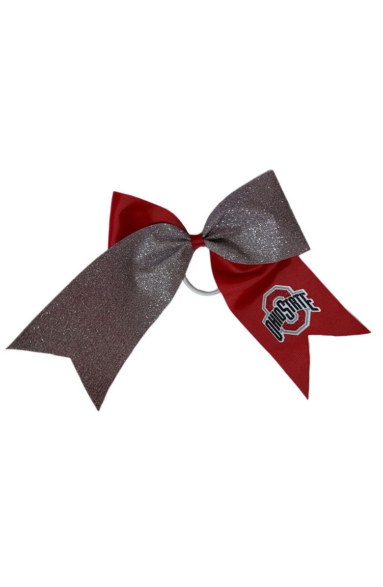 USA LICENSED BOWS Ohio State Buckeyes Jumbo Glitter Bow with Ponytail Holder, Main, color, Red