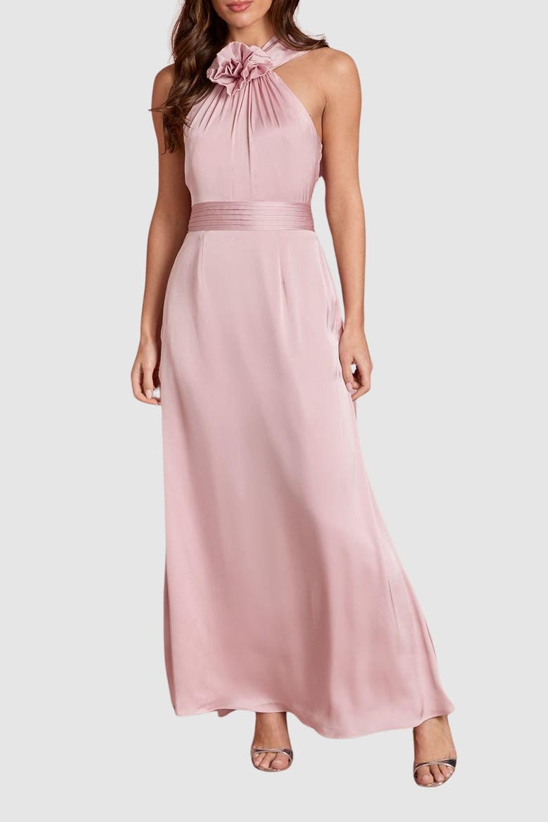 Corsage Satin Maxi Dress, Alternate, color, Pink