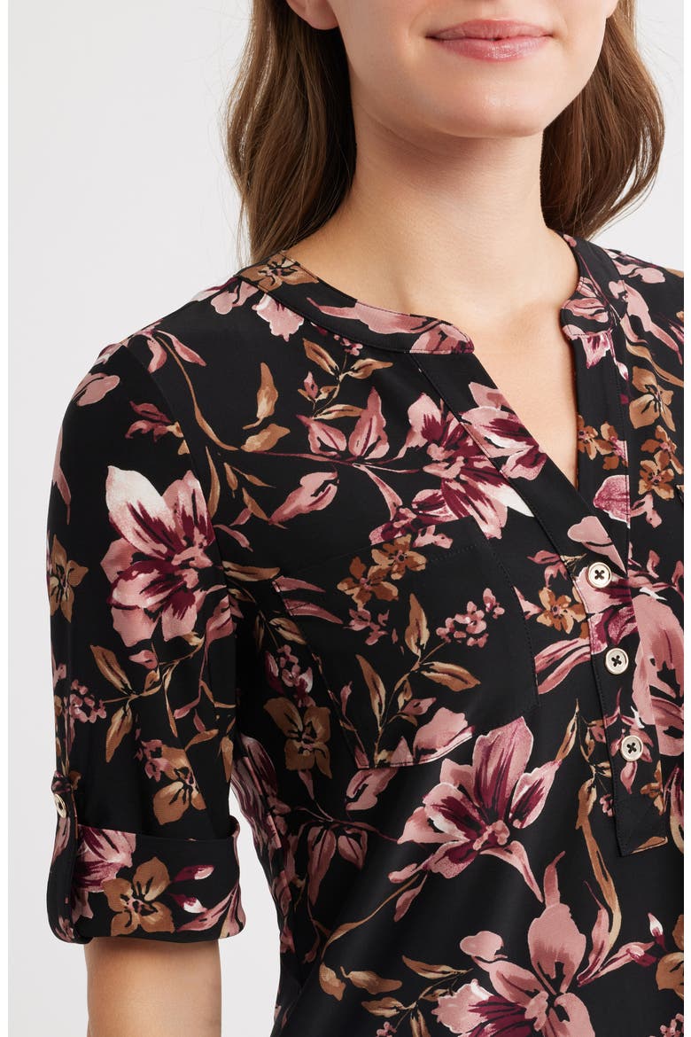 Print Roll Tab Shirt, Alternate, color, ANNE BLK S PRIMROSE MLT