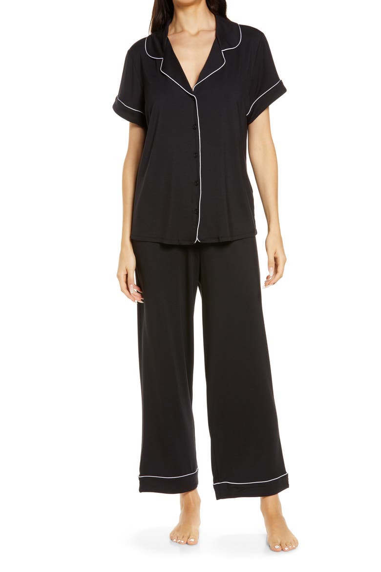Moonlight Eco Crop Pajamas, Main, color, BLACK