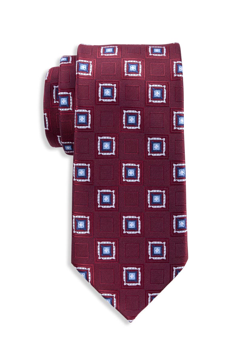 Oak Hill by DXL Big & Tall Medallion Tie, Main, color, Burgundy