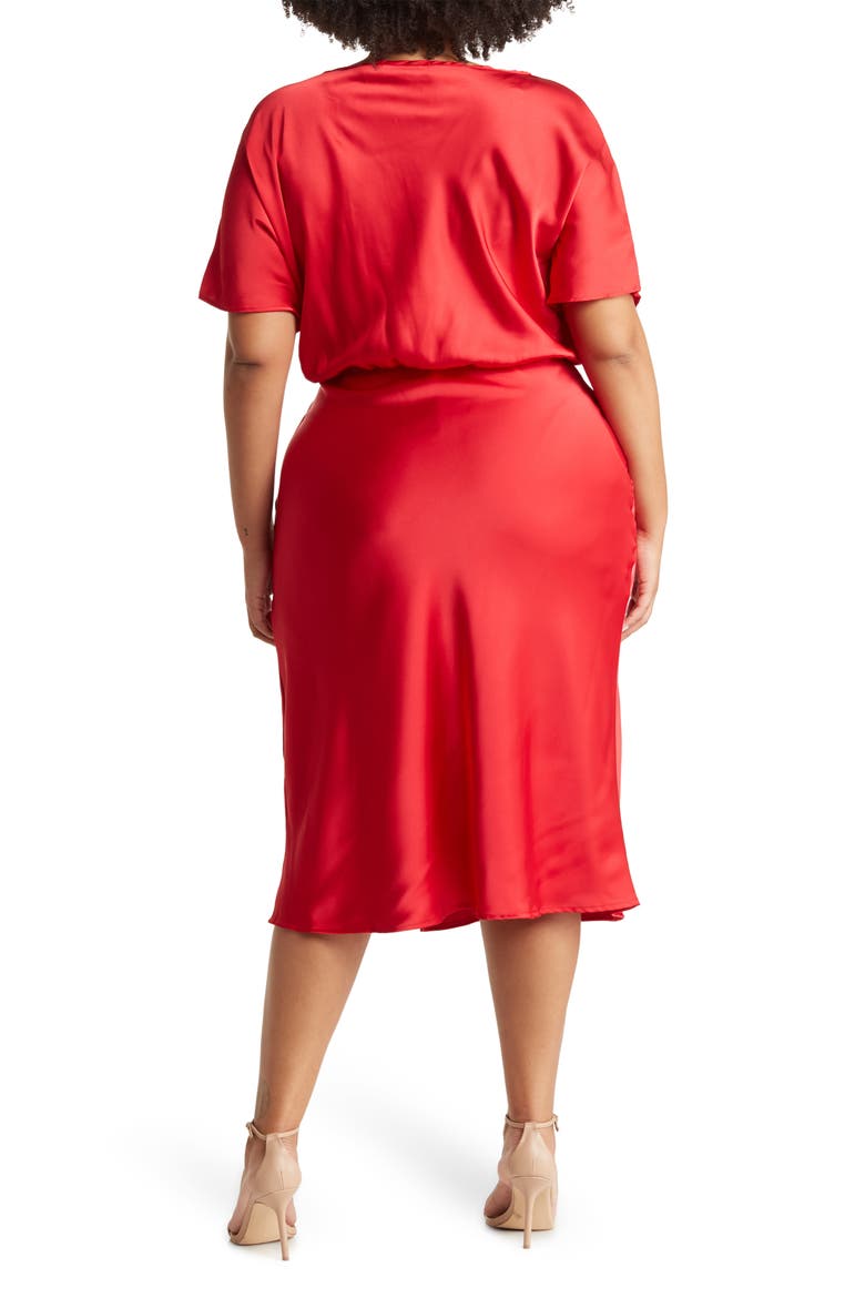 Satin Off the Shoulder Dress, Alternate, color, RED
