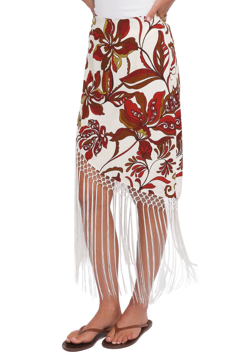 Shelby Print Fringe Skirt, Alternate, color, BROWN FLORAL