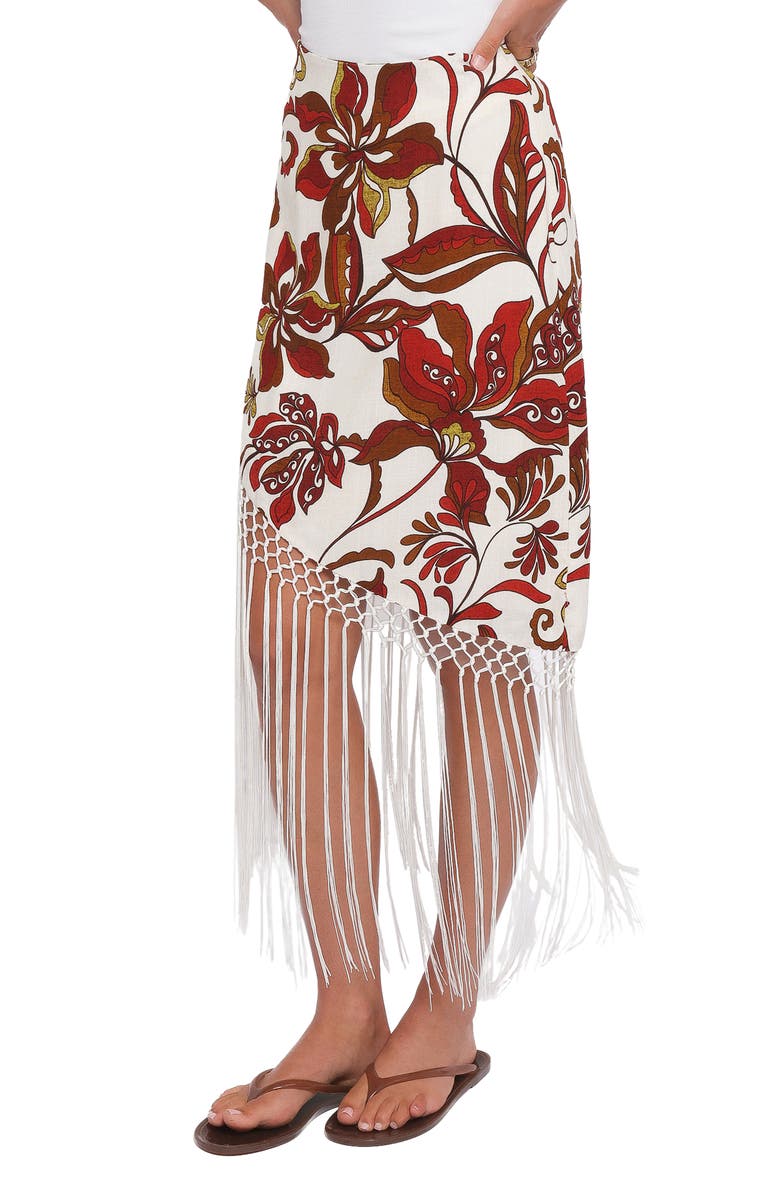 Petal & Pup Shelby Print Fringe Skirt, Alternate, color, Brown Floral