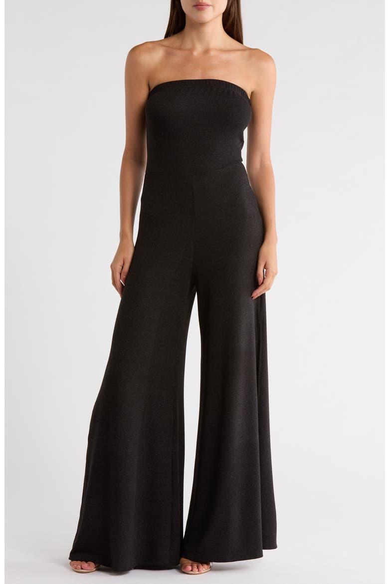 Strapless High Slit Jumpsuit, Main, color, BLACK