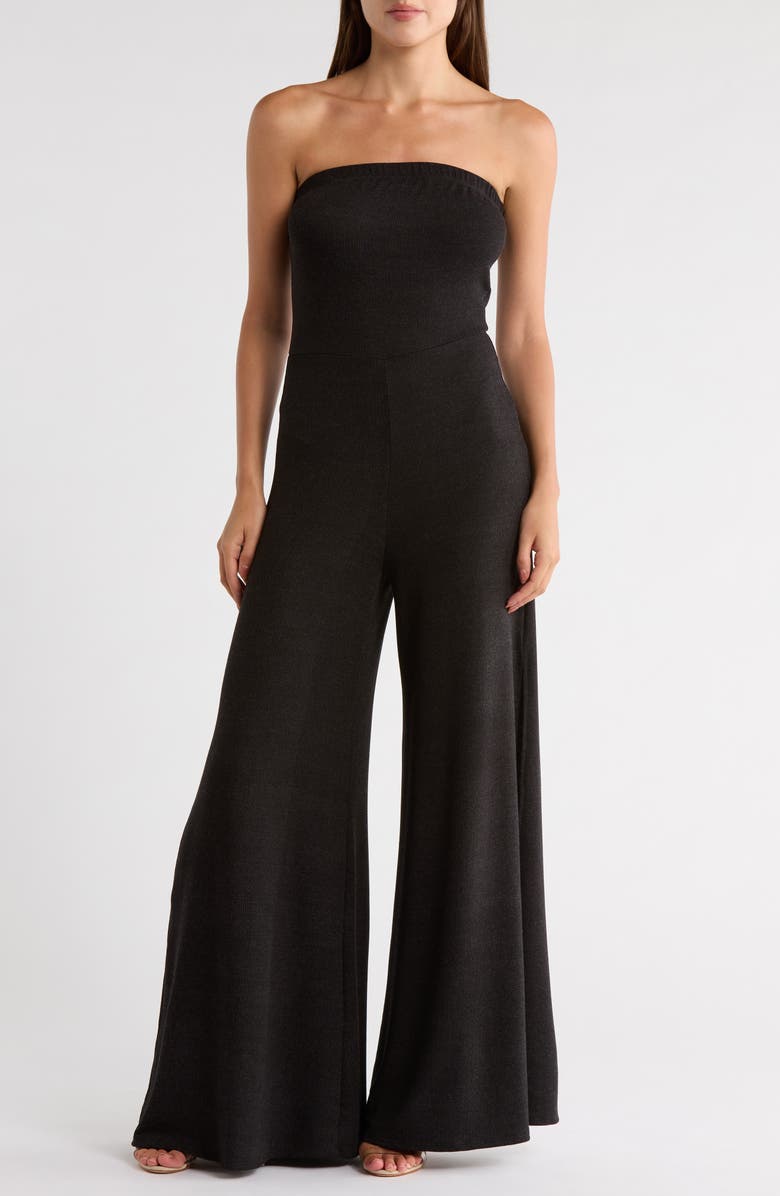 GO COUTURE Strapless High Slit Jumpsuit, Main, color, Black